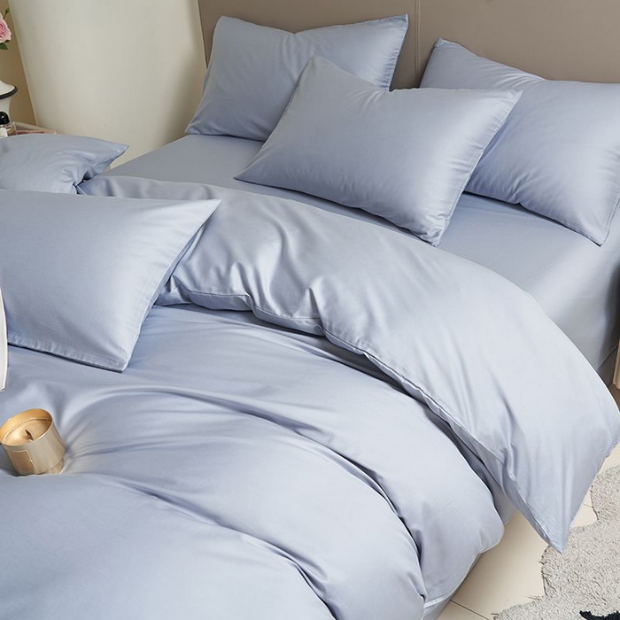 91家纺网 家纺一手货源 找家纺 暖芯家纺 2025新款60S黑标全棉四件套 浅蓝灰