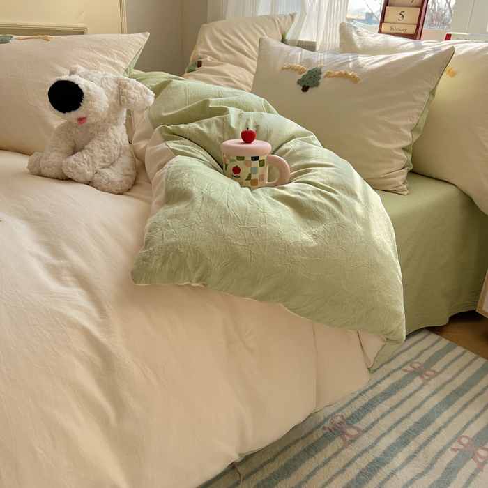 91家纺网 家纺一手货源 找家纺 慕尚家纺 2025新款春夏新款色织水洗棉毛巾绣四件套 圣诞树 绿