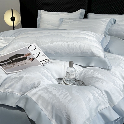 91家纺网 家纺一手货源 找家纺 宇航家纺 2025新款国风双色亮丝提花水洗真丝天丝四件套 万重山-烟波蓝