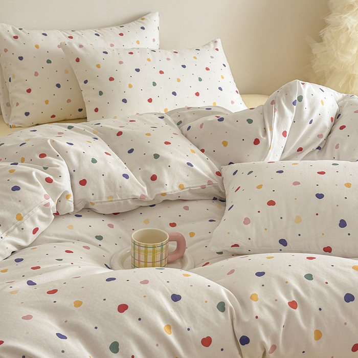 91家纺网 家纺一手货源 找家纺 塞纳 2026新款.全棉有氧双层纱四件套-场景一 心心相印