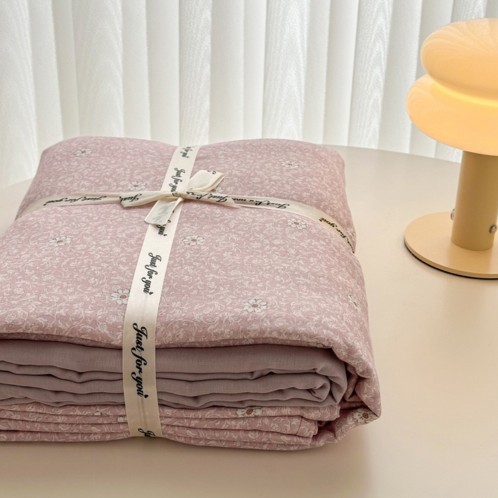 91家纺网 家纺一手货源 找家纺 塞纳 2026新款.全棉有氧双层纱四件套-场景一 流薇纱-红