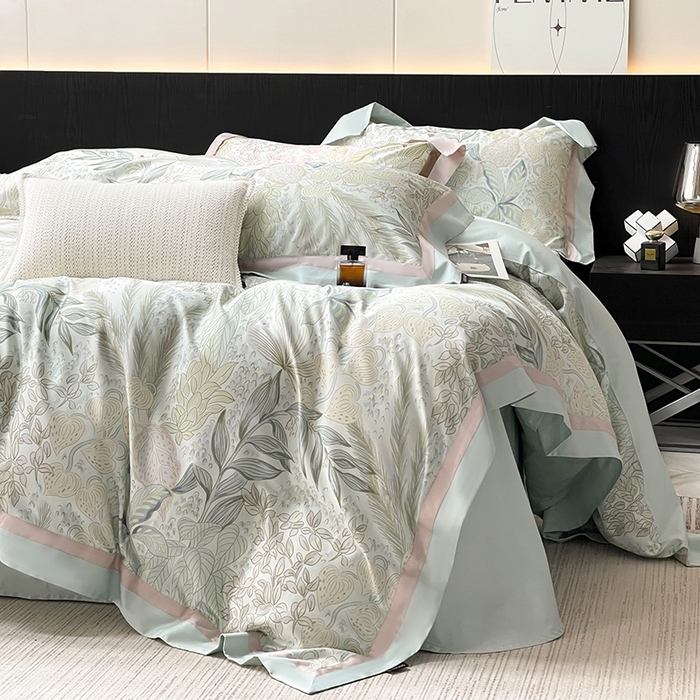 91家纺网 家纺一手货源 找家纺 2025高端轻奢A类母婴级天丝棉全工艺刺绣四件套纯棉全棉高端春夏季丝滑裸睡床上用品  沐瑾