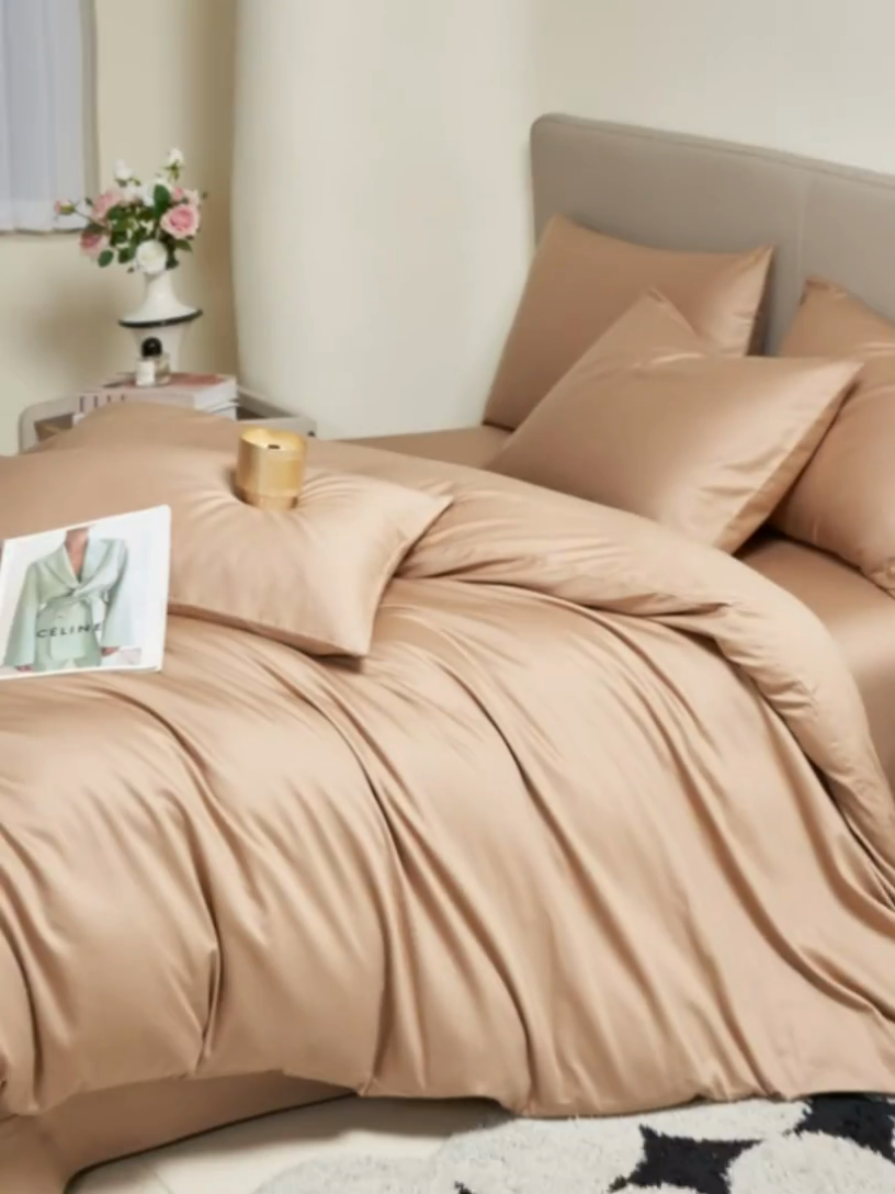 91家纺网 家纺一手货源 找家纺 暖芯家纺 2025新款60S黑标全棉四件套 香槟驼