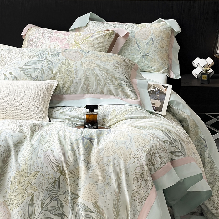 91家纺网 家纺一手货源 找家纺 2025高端轻奢A类母婴级天丝棉全工艺刺绣四件套纯棉全棉高端春夏季丝滑裸睡床上用品  沐瑾