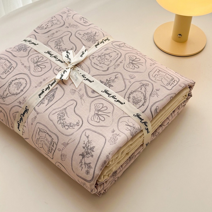 91家纺网 家纺一手货源 找家纺 塞纳 2026新款.全棉有氧双层纱四件套-场景一 浪漫主义-灰