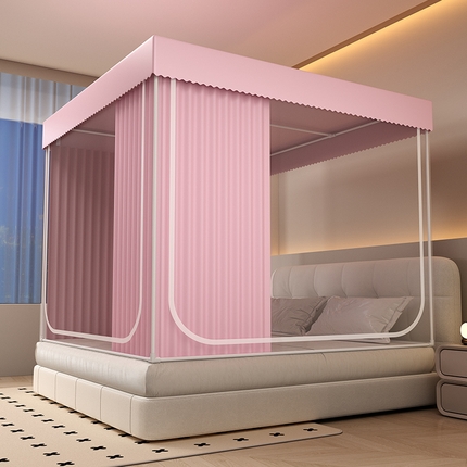 91家纺网 家纺一手货源 找家纺 （总）无瑕家居 2025新款遮光床幔防蚊三开门免安装宿舍蚊帐家用卧室儿童安装支架防摔坐床拉链蚊帐