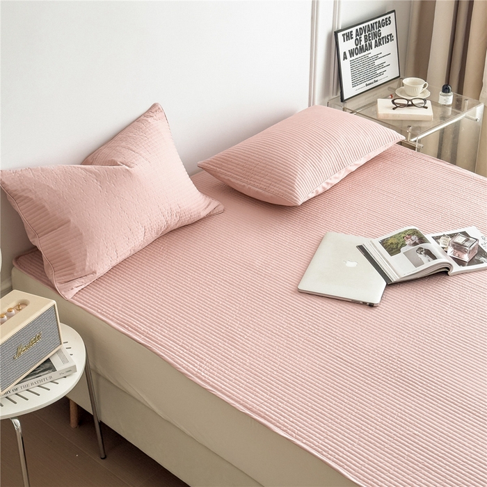 91家纺网 家纺一手货源 找家纺 法芙娜家纺 2025新款全棉40S水洗棉床垫 粉色