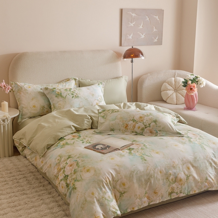 91家纺网 家纺一手货源 找家纺 2025新款【如梦令】红金裸盖棉四件套（标准号 全网控价） 苍兰春雨