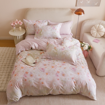 91家纺网 家纺一手货源 找家纺 2025新款全棉纯棉【如梦令】红金裸盖棉四件套【标准号全网控价（折后券后）不低于199元】 繁花漫漫