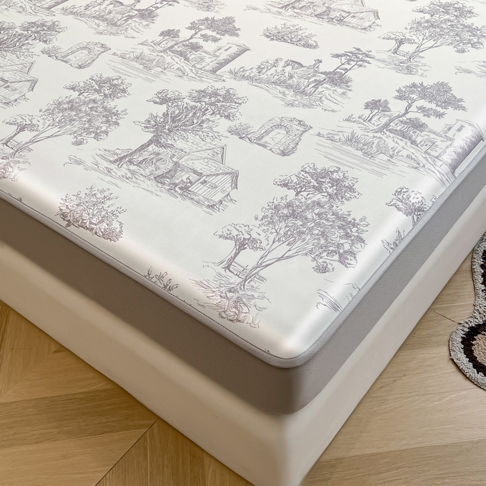 91家纺网 家纺一手货源 找家纺 2025春夏新款独家研发太空层凉感软席冰丝印花凉席床笠款 秘密庄园