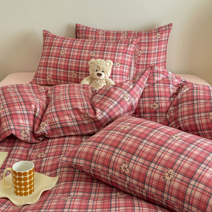 91家纺网 家纺一手货源 找家纺 塞纳 2026新款.全棉有氧双层纱四件套-场景一 禧可-红