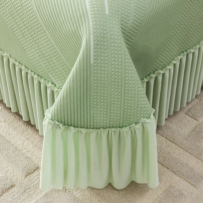 91家纺网 家纺一手货源 找家纺 2025新款亲肤流星雨冰丝席床裙 绿色