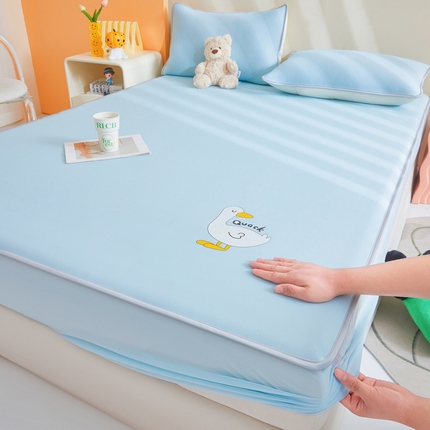 2025春夏新款独家研发太空层凉感鸭冰丝烫画软凉席床笠款 凉感鸭-浅兰