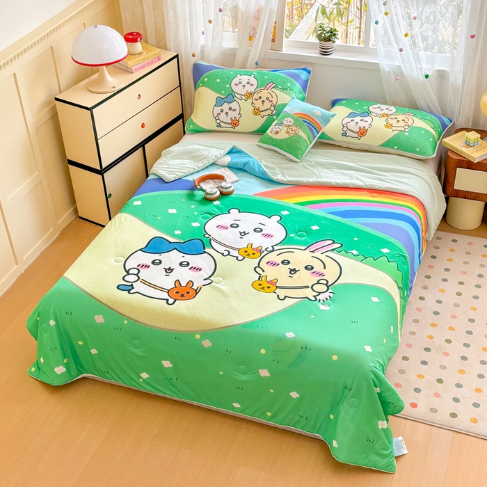 91家纺网 家纺一手货源 找家纺 ds生活馆 2026新款A类大版卡通凉感丝夏被 春游小兔