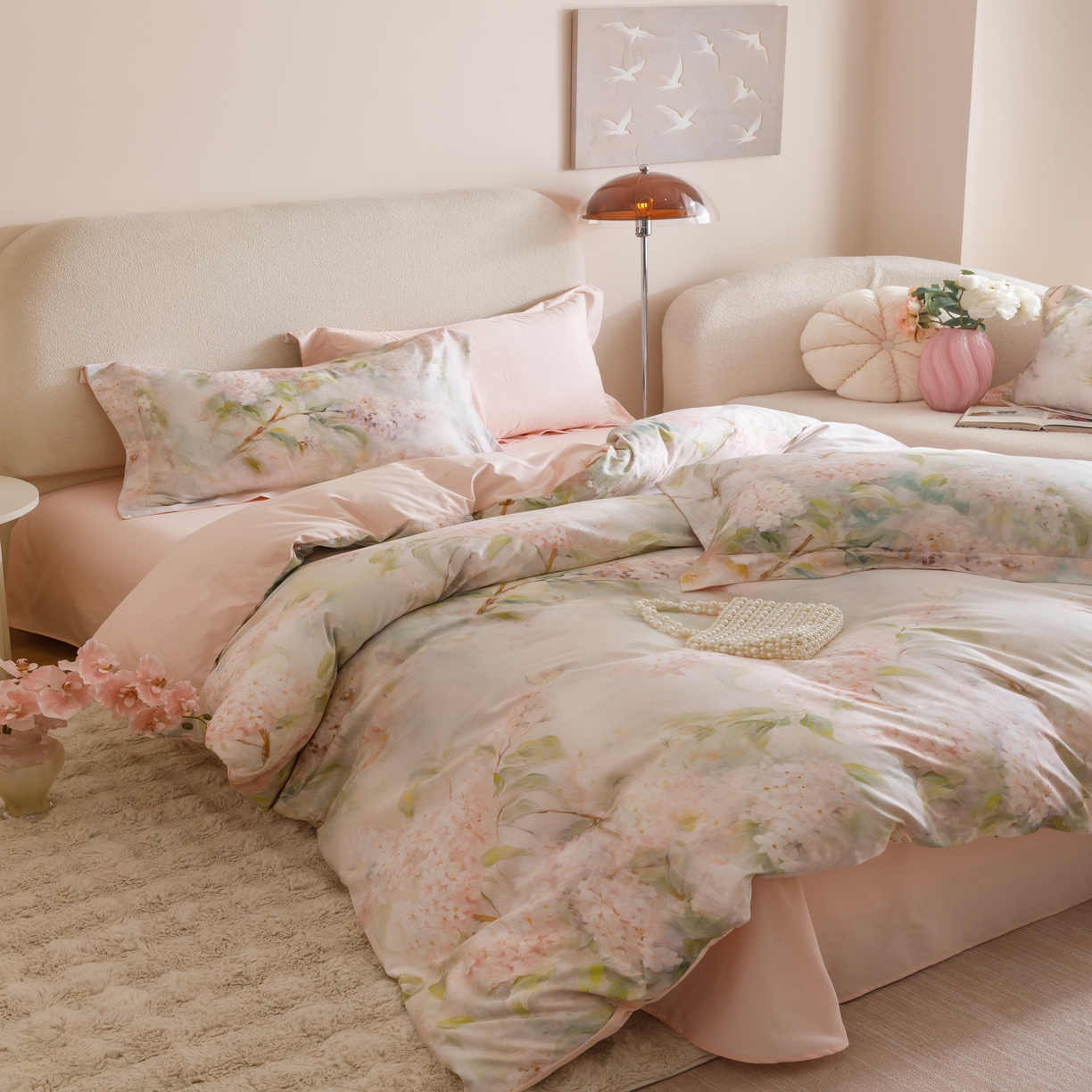 91家纺网 家纺一手货源 找家纺 2025新款【如梦令】红金裸盖棉四件套（标准号 全网控价） 花想容