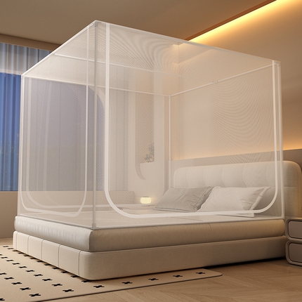 无瑕家居 2025新款遮光床幔防蚊三开门免安装宿舍蚊帐家用卧室儿童安装支架防摔坐床拉链蚊帐 雪山白