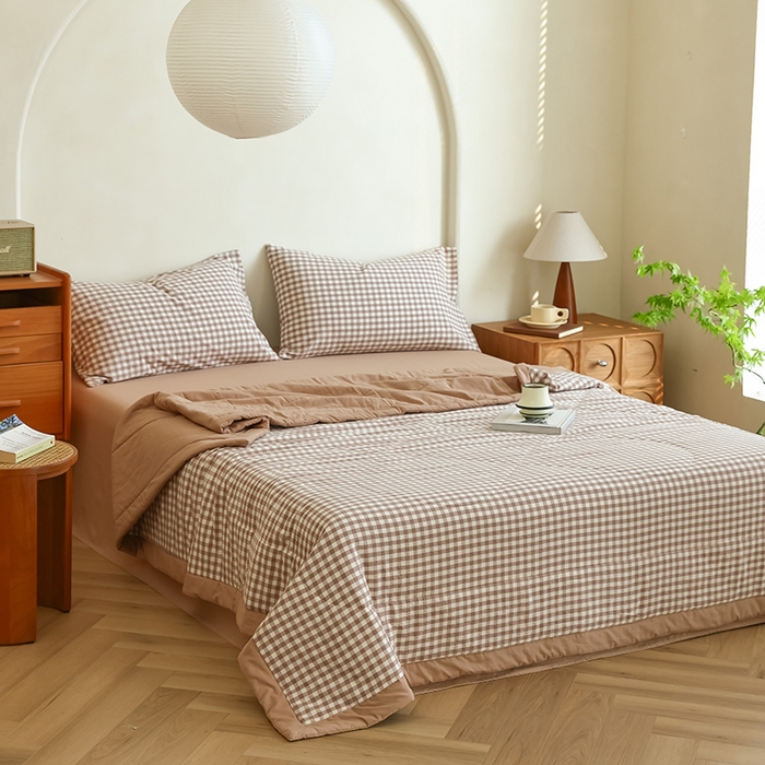 91家纺网 家纺一手货源 找家纺 雯雨家纺 2025新款A类无印风里外全棉纯棉水洗棉新疆棉花夏被夏凉被空调被 米小格