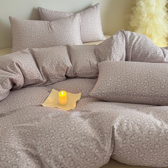 91家纺网 家纺一手货源 找家纺 塞纳 2026新款.全棉有氧双层纱四件套-场景一 宛夏-浅灰