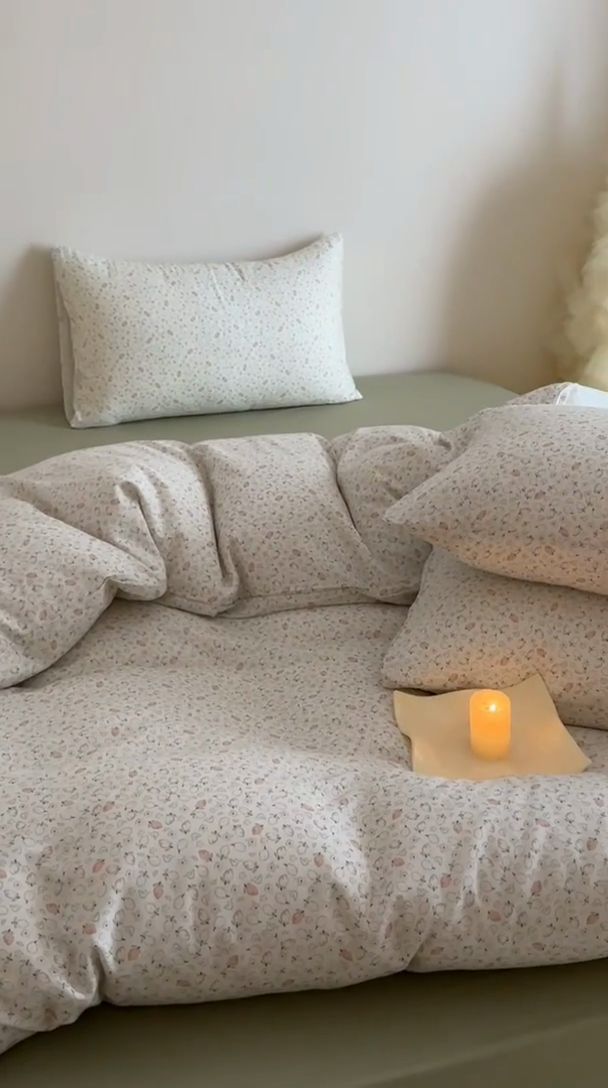 91家纺网 家纺一手货源 找家纺 2025新款全棉有氧A类母婴级双层纱印花四件套 柠语-绿