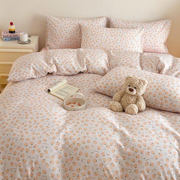 91家纺网 家纺一手货源 找家纺 塞纳 2026新款.全棉有氧双层纱四件套-场景一 大橘大利-桔