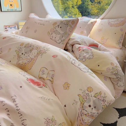 91家纺网 家纺一手货源 找家纺 （总）昊川家纺 2025新款时尚印花全棉床盖单被套四件套学生床盖套件