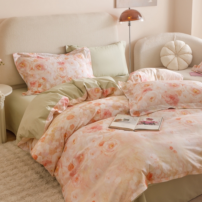 91家纺网 家纺一手货源 找家纺 2025新款全棉纯棉【如梦令】红金裸盖棉四件套【标准号全网控价（折后券后）不低于199元】 梦幻花园