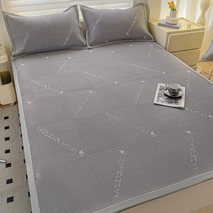 91家纺网 家纺一手货源 找家纺 富馨莱 2025新款A类480克PE凉感凉豆豆凉席三件套和单件平铺款 绅士灰