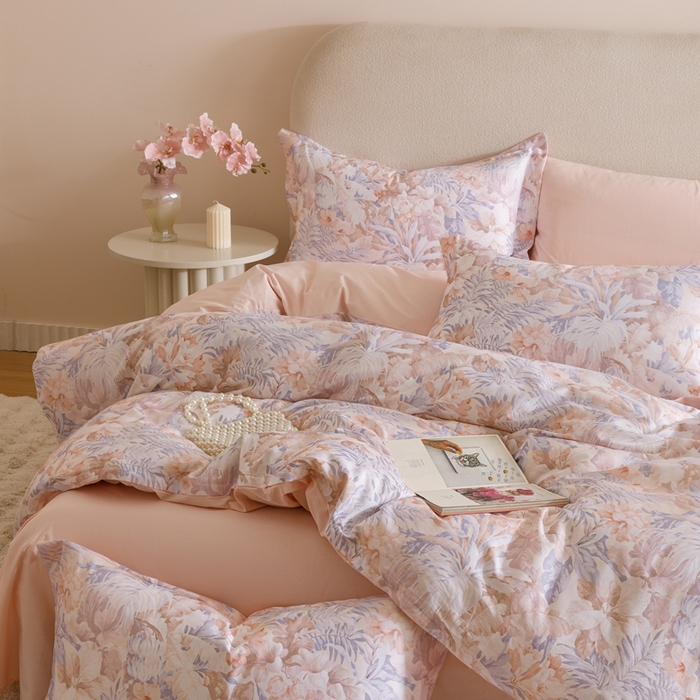 91家纺网 家纺一手货源 找家纺 2025新款全棉纯棉【如梦令】红金裸盖棉四件套【标准号全网控价（折后券后）不低于199元】 花满溪