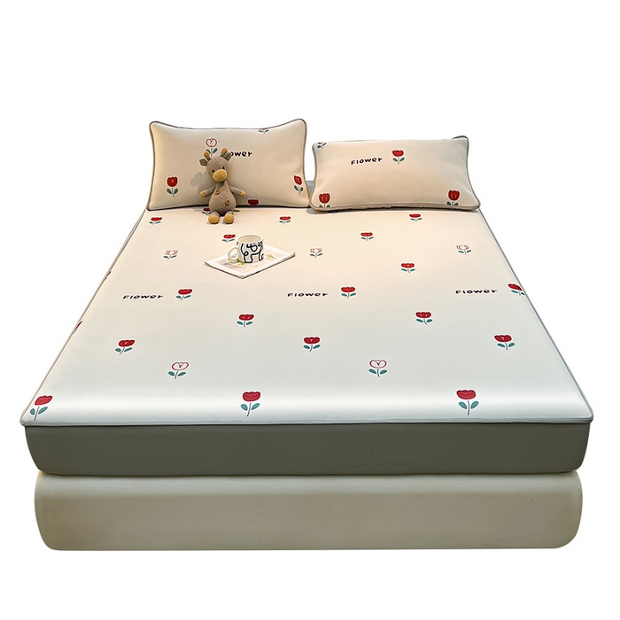 91家纺网 家纺一手货源 找家纺 2025春夏新款独家研发太空层凉感软席冰丝印花凉席床笠款 花语