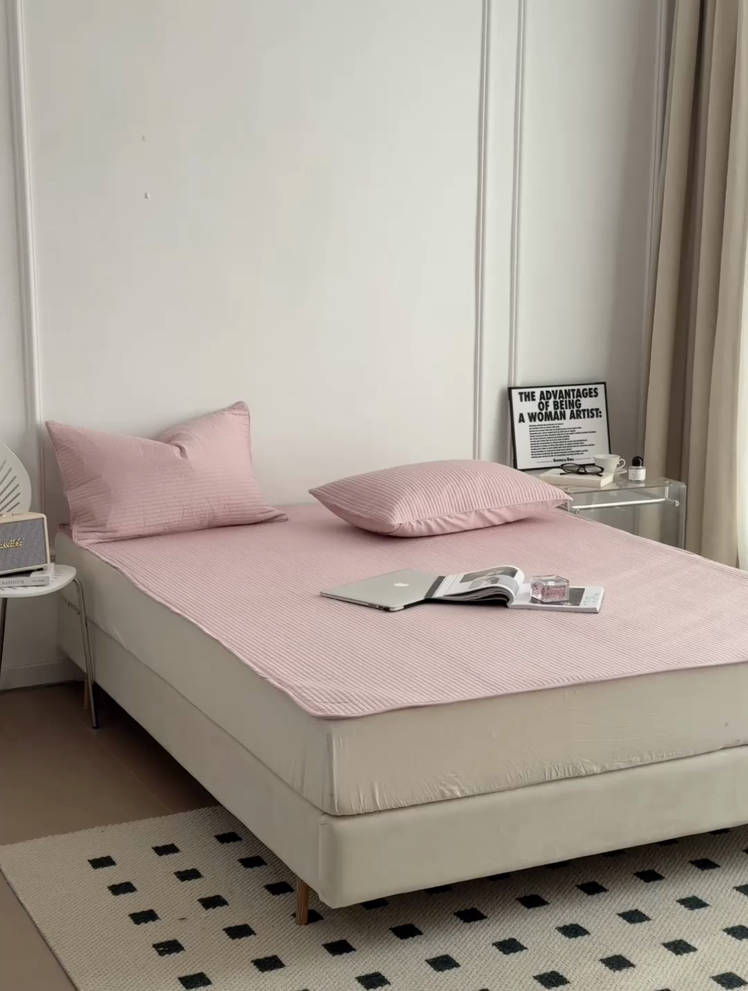 91家纺网 家纺一手货源 找家纺 法芙娜家纺 2025新款全棉40S水洗棉床垫 粉色