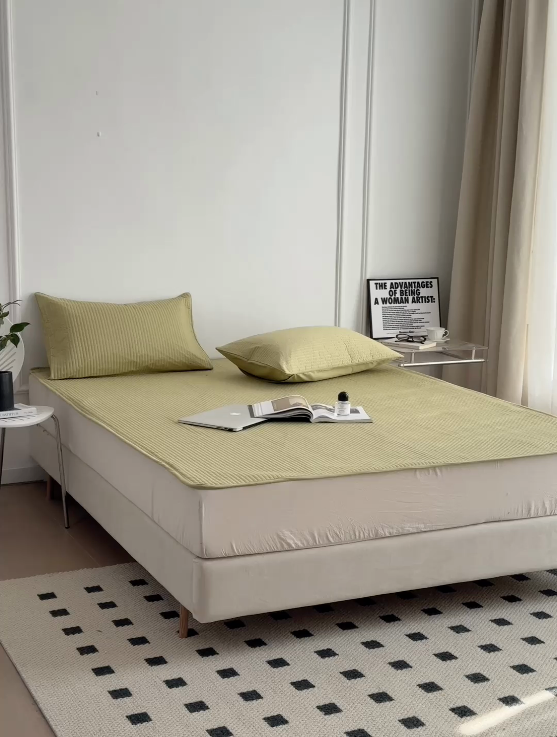 91家纺网 家纺一手货源 找家纺 法芙娜家纺 2025新款全棉40S水洗棉床垫 抹茶