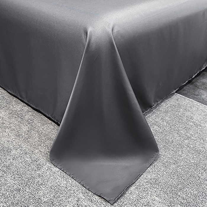 91家纺网 家纺一手货源 找家纺 富宁2025新款水洗真丝时光字母冰丝刺绣四件套 高级灰