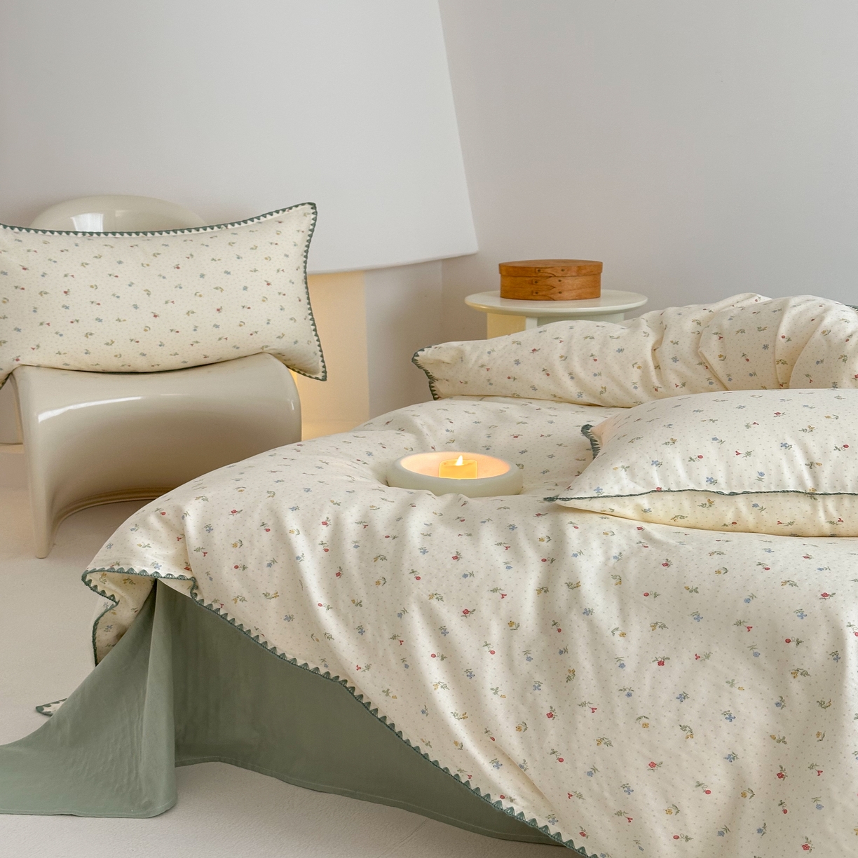 91家纺网 家纺一手货源 找家纺 2025新款工艺款全棉双层纱小清新贝壳边四件套 夏日