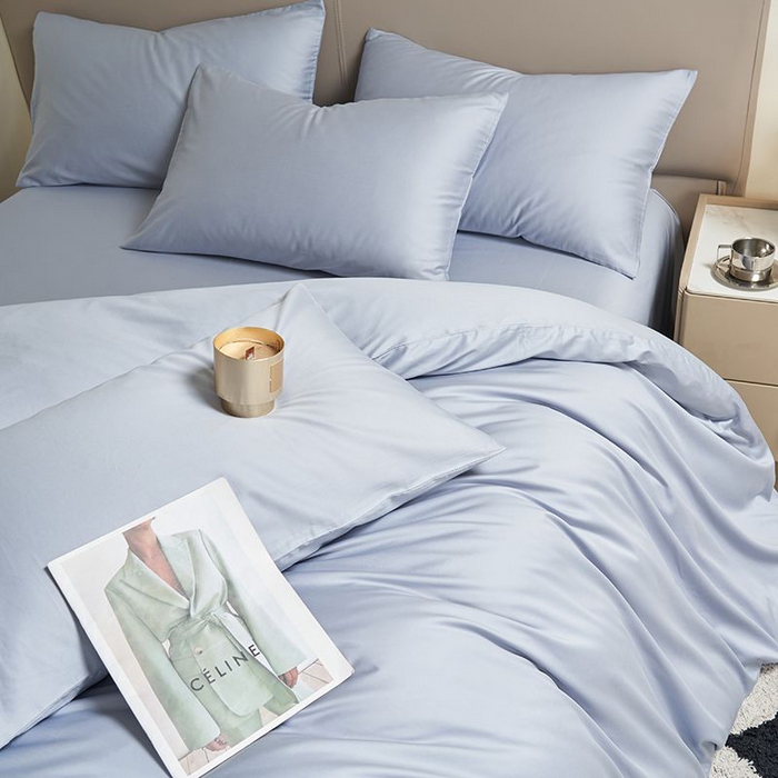 91家纺网 家纺一手货源 找家纺 暖芯家纺 2025新款60S黑标全棉四件套 浅蓝灰