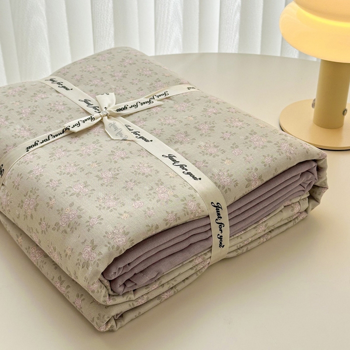 91家纺网 家纺一手货源 找家纺 塞纳 2026新款.全棉有氧双层纱四件套-场景一 宛夏-浅绿