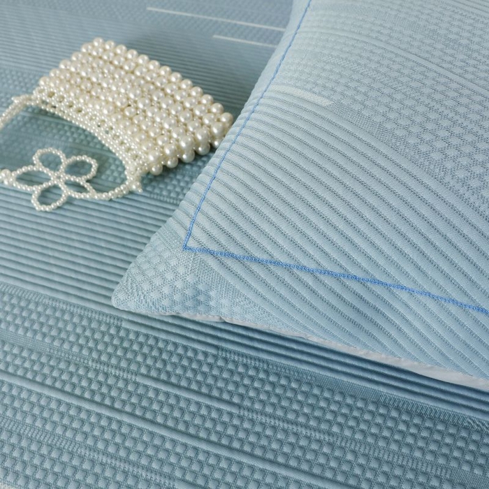 91家纺网 家纺一手货源 找家纺 2025新款亲肤流星雨冰丝席床裙 蓝色