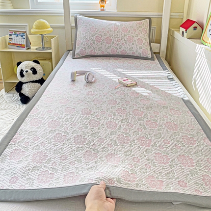 富馨莱 2025新款A类480克PE凉感凉豆豆凉席三件套和单件学生款 玫瑰花园-粉