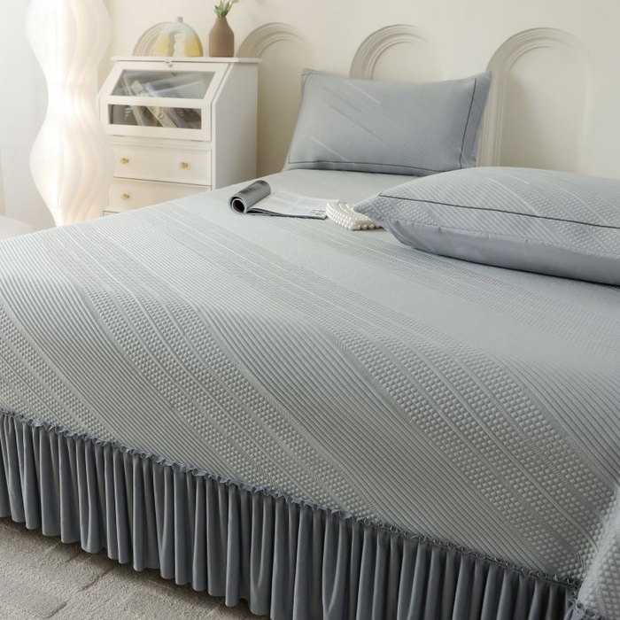 91家纺网 家纺一手货源 找家纺 2025新款亲肤流星雨冰丝席床裙 灰色