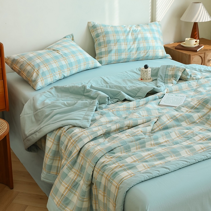 91家纺网 家纺一手货源 找家纺 雯雨家纺 2025新款A类无印风里外全棉纯棉水洗棉新疆棉花夏被夏凉被空调被 遇见蓝