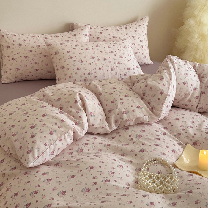 91家纺网 家纺一手货源 找家纺 塞纳 2026新款.全棉有氧双层纱四件套-场景一 艾莉花园-杏