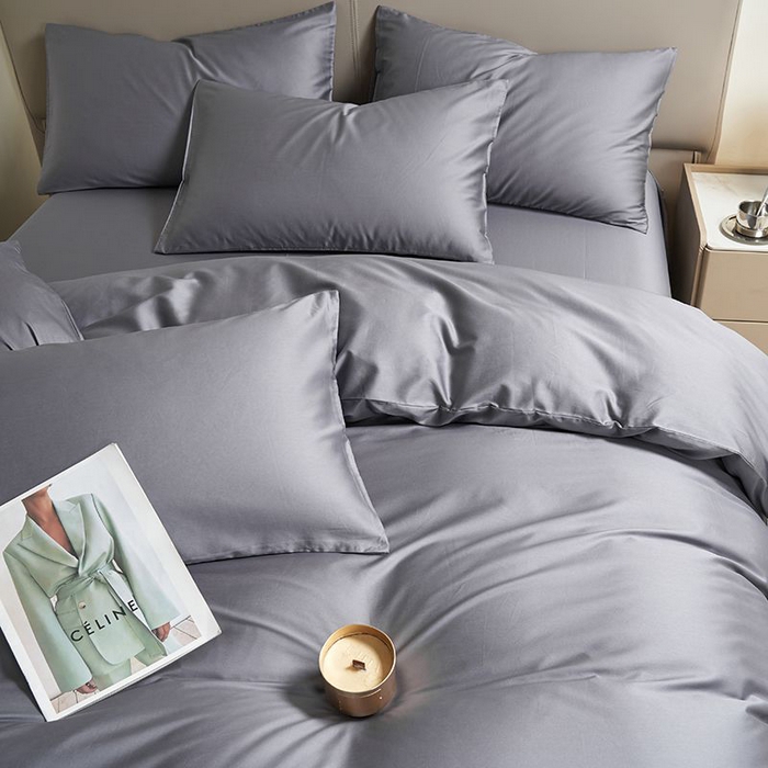 91家纺网 家纺一手货源 找家纺 暖芯家纺 2025新款60S黑标全棉四件套 远山灰