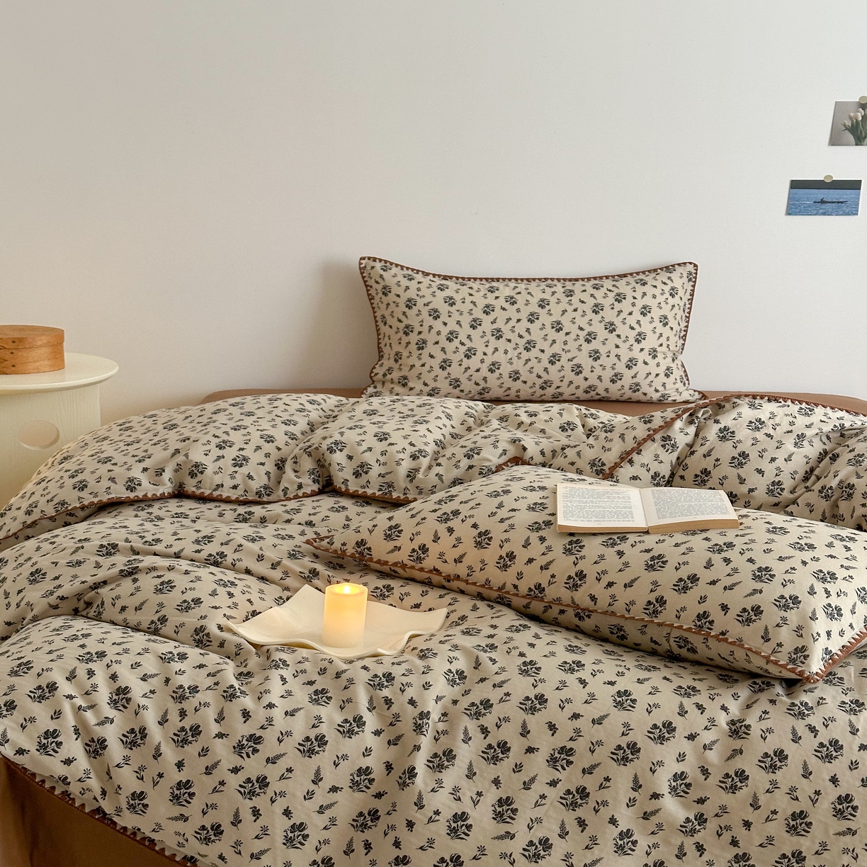 91家纺网 家纺一手货源 找家纺 2025新款春夏新品工艺款全棉双层纱贝壳边四件套 婉墨