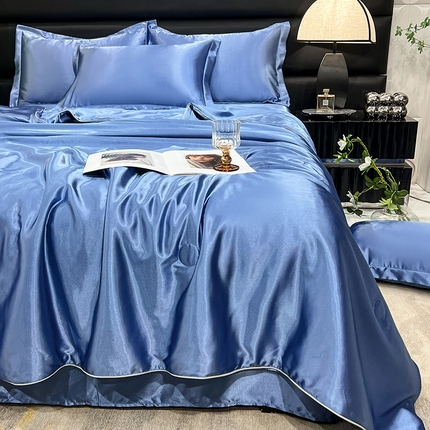 91家纺网 家纺一手货源 找家纺 经年 2025夏季新款丝绸真丝手感水洗真丝天丝夏被夏凉被空调被四件套 夏被-藏蓝