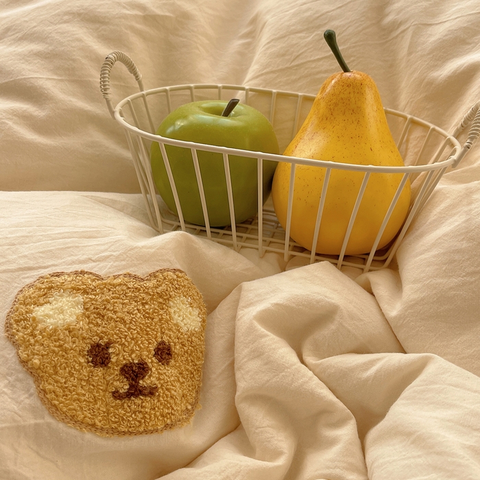 91家纺网 家纺一手货源 找家纺 慕尚家纺 2025新款春夏新款色织水洗棉毛巾绣四件套 嘟嘟熊 白