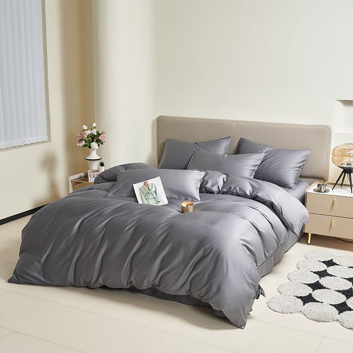 91家纺网 家纺一手货源 找家纺 暖芯家纺 2025新款60S黑标全棉四件套 远山灰