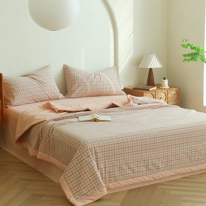 91家纺网 家纺一手货源 找家纺 雯雨家纺 2025新款A类无印风里外全棉纯棉水洗棉新疆棉花夏被夏凉被空调被 米粒粉