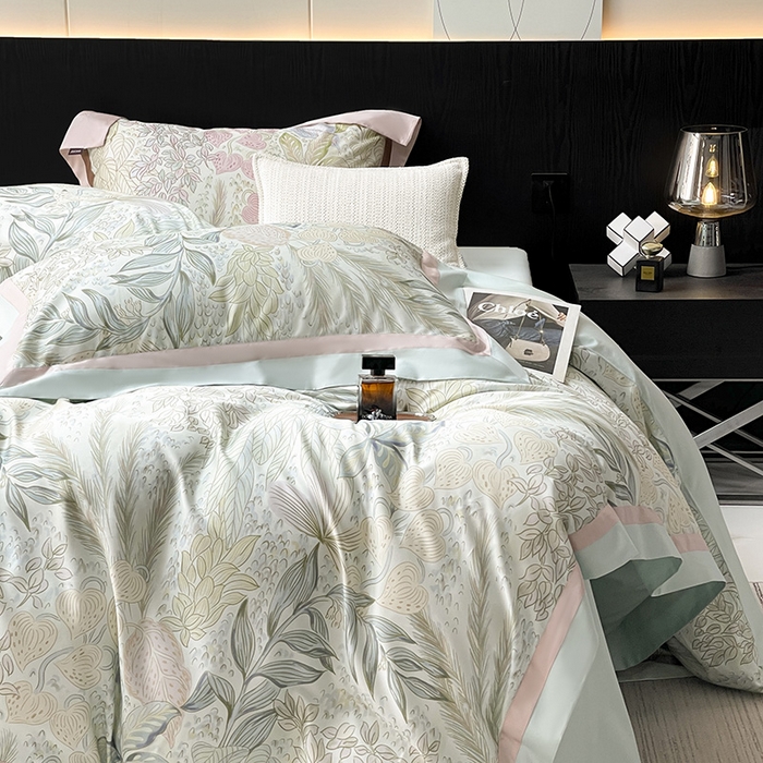 91家纺网 家纺一手货源 找家纺 2025高端轻奢A类母婴级天丝棉全工艺刺绣四件套纯棉全棉高端春夏季丝滑裸睡床上用品  沐瑾