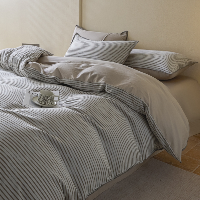 91家纺网 家纺一手货源 找家纺 2025新款亲肤全棉三层纱提花四件套 韵律-沉香