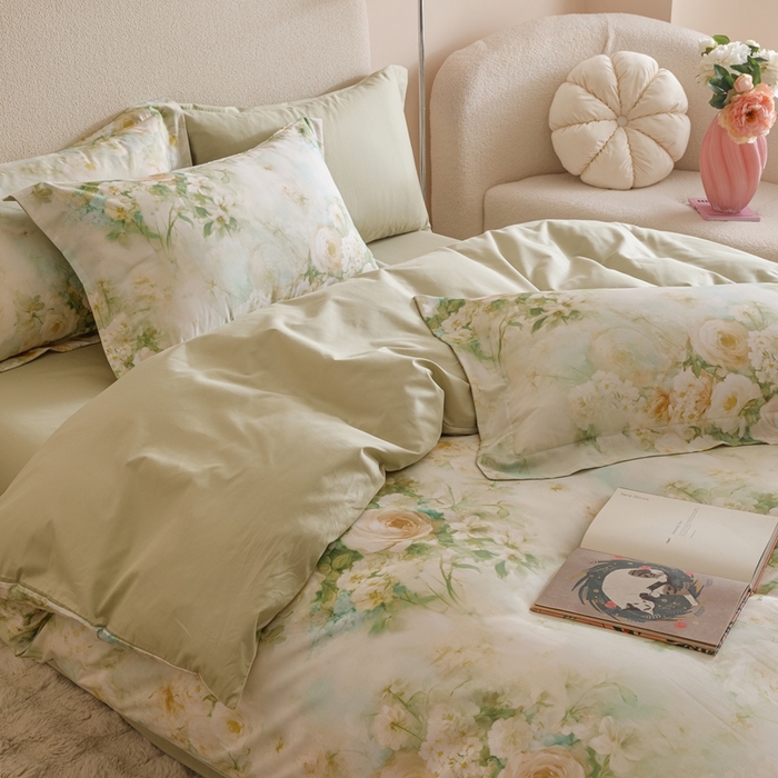 91家纺网 家纺一手货源 找家纺 2025新款【如梦令】红金裸盖棉四件套（标准号 全网控价） 苍兰春雨