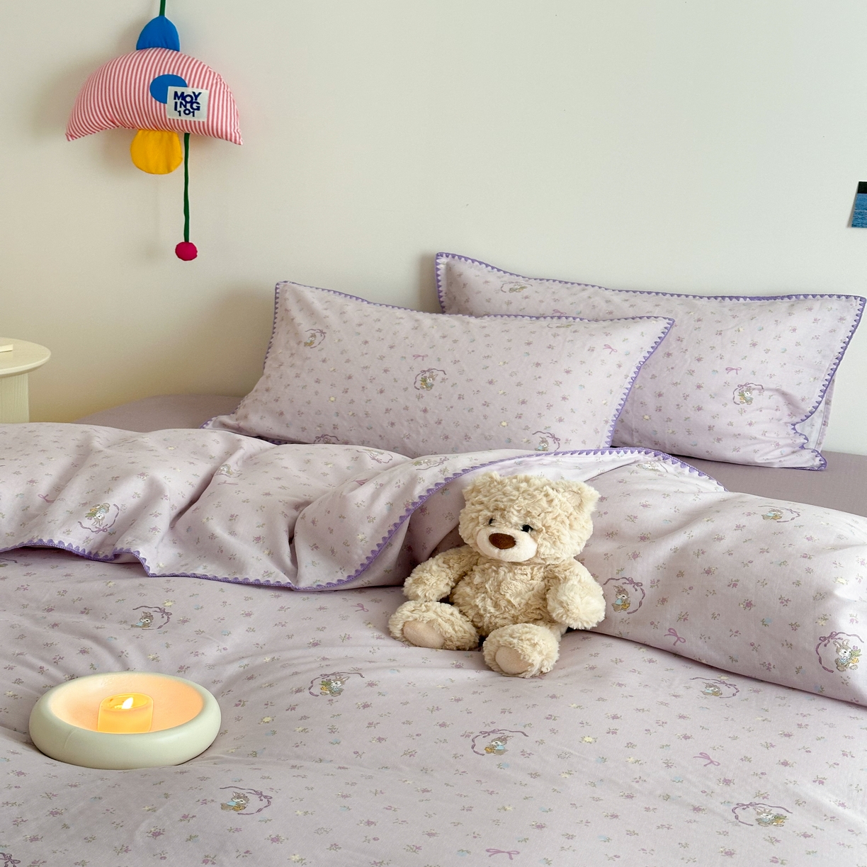 91家纺网 家纺一手货源 找家纺 2025新款工艺款全棉双层纱小清新贝壳边四件套 梦露